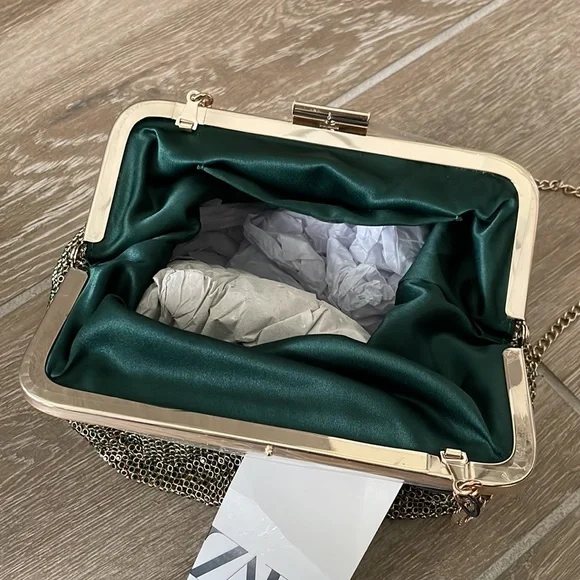 Zara gold & green shimmery chainmail bag - Picture 3 of 12